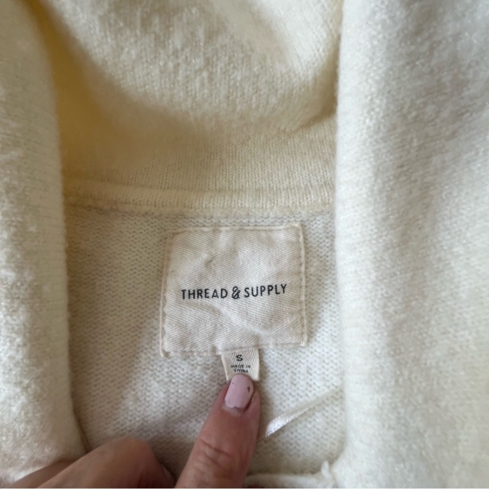 Thread & Supply Cream Women's Oversized Open Front Sweater Cardigan Coat Pockets - Picture 6 of 8